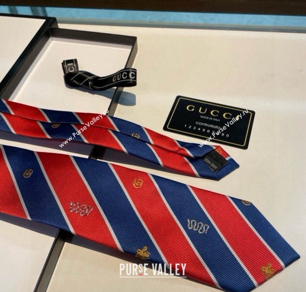 Gucci Striped Silk Tie Red/Blue 2025 GG091036 (XMN-250910113)