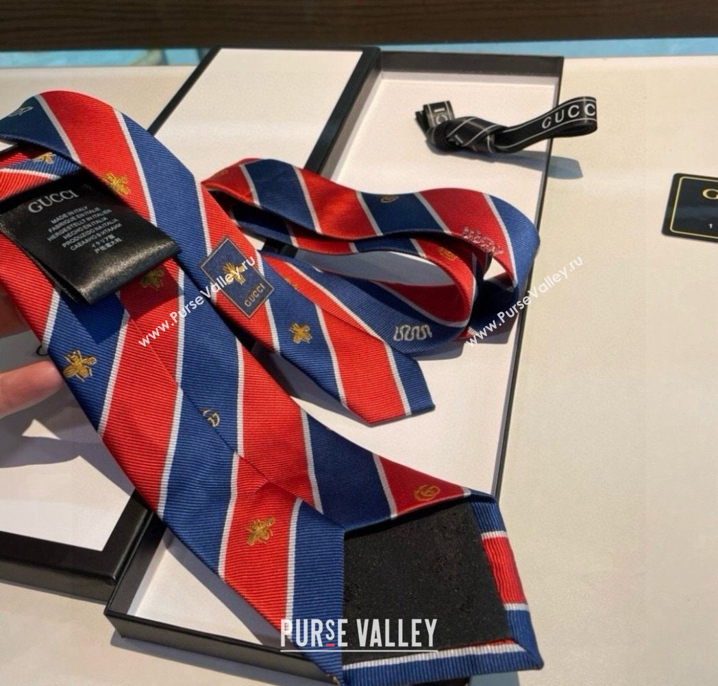 Gucci Striped Silk Tie Red/Blue 2025 GG091036 (XMN-250910113)
