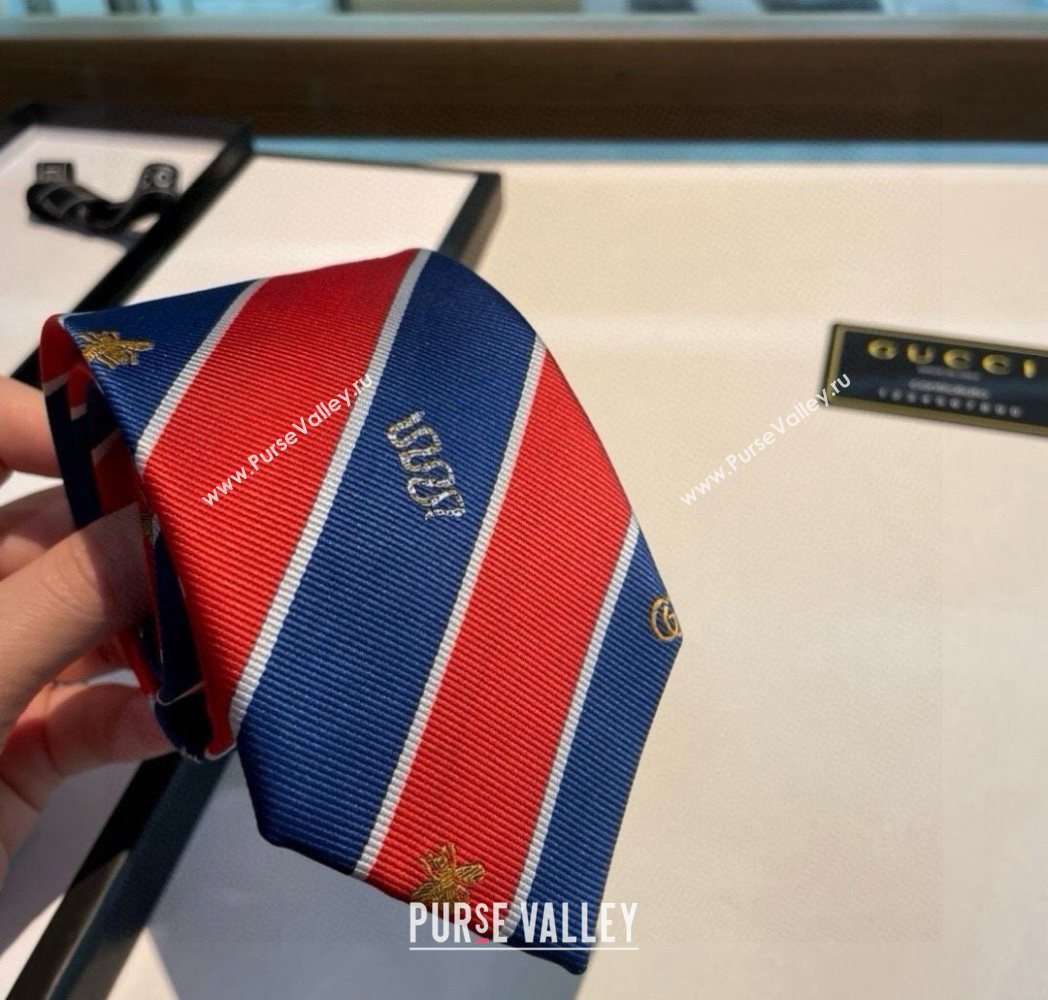 Gucci Striped Silk Tie Red/Blue 2025 GG091036 (XMN-250910113)
