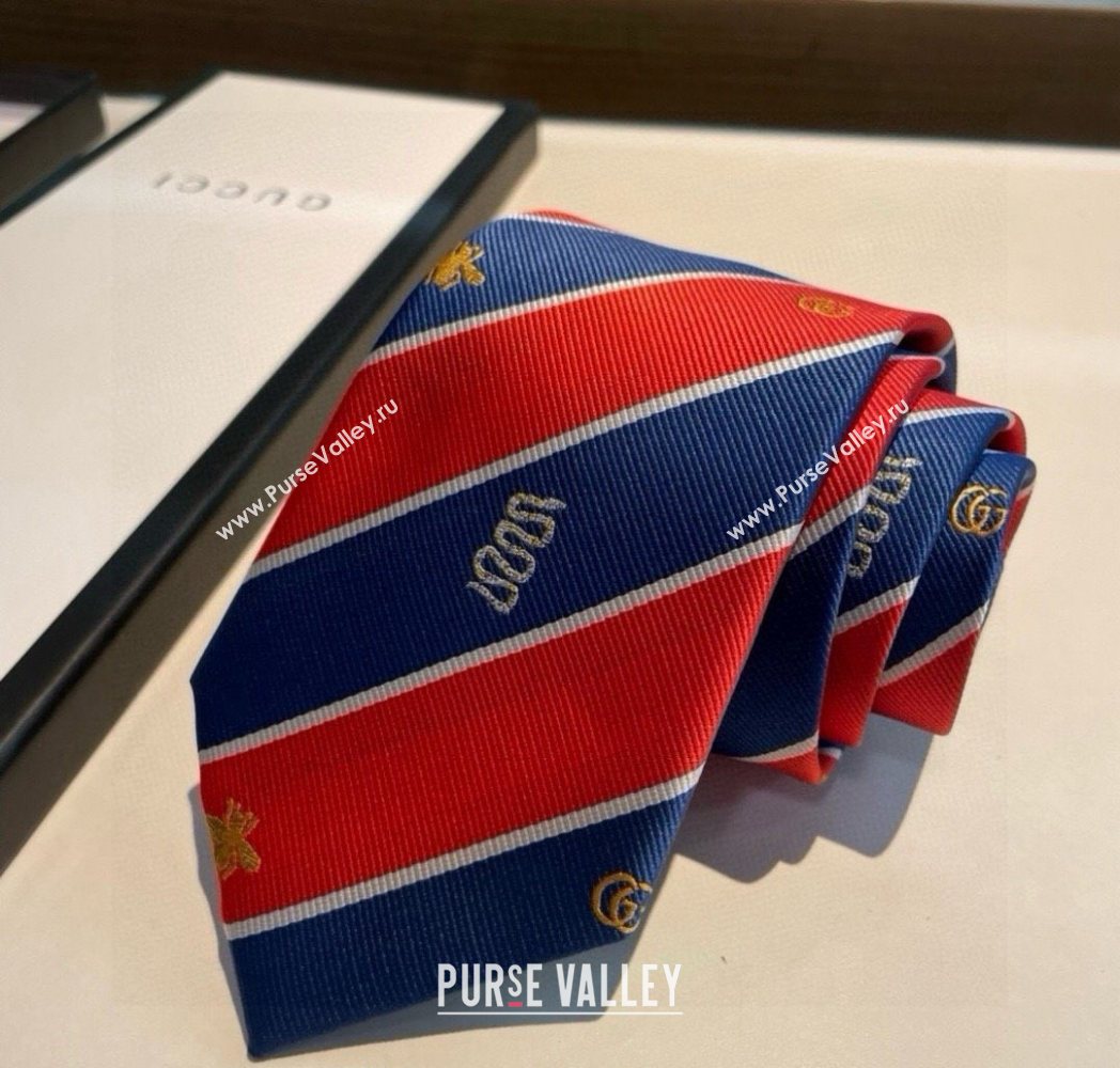 Gucci Striped Silk Tie Red/Blue 2025 GG091036 (XMN-250910113)