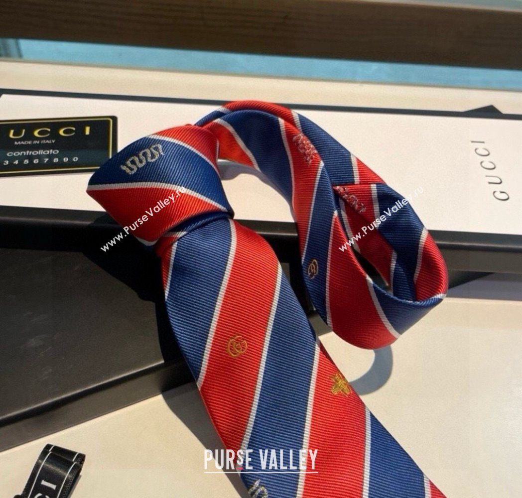Gucci Striped Silk Tie Red/Blue 2025 GG091036 (XMN-250910113)