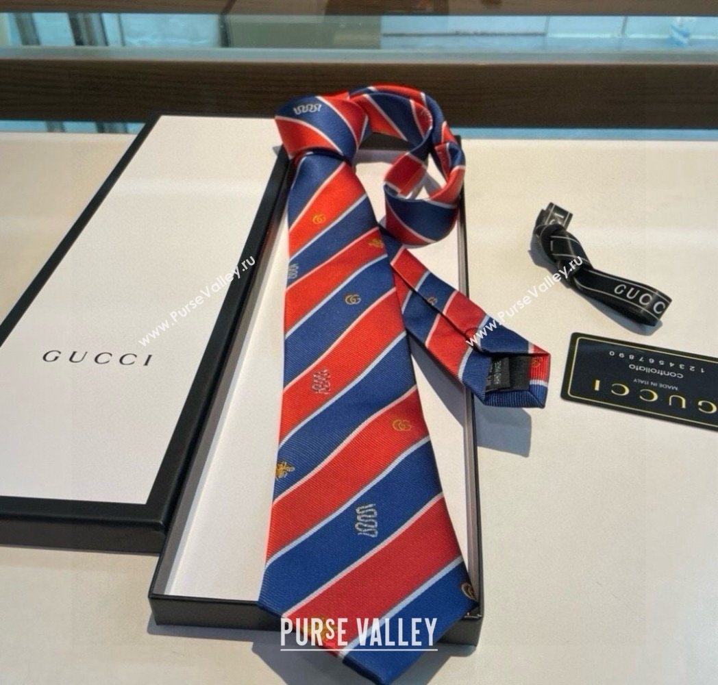 Gucci Striped Silk Tie Red/Blue 2025 GG091036 (XMN-250910113)