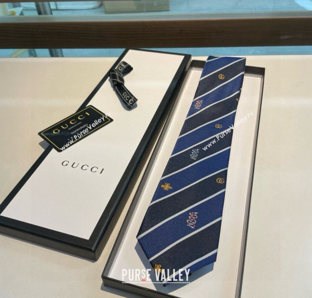 Gucci Striped Silk Tie Blue/Black 2025 GG091036 (XMN-250910114)
