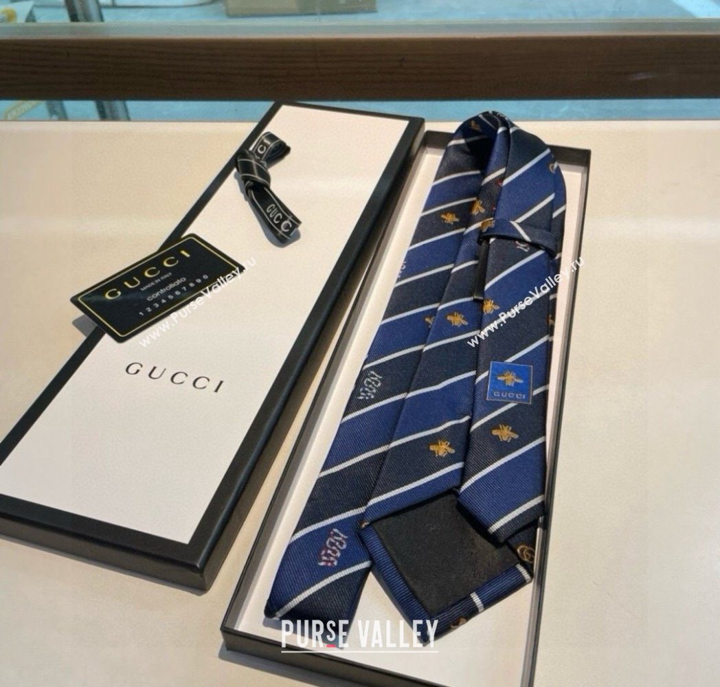 Gucci Striped Silk Tie Blue/Black 2025 GG091036 (XMN-250910114)