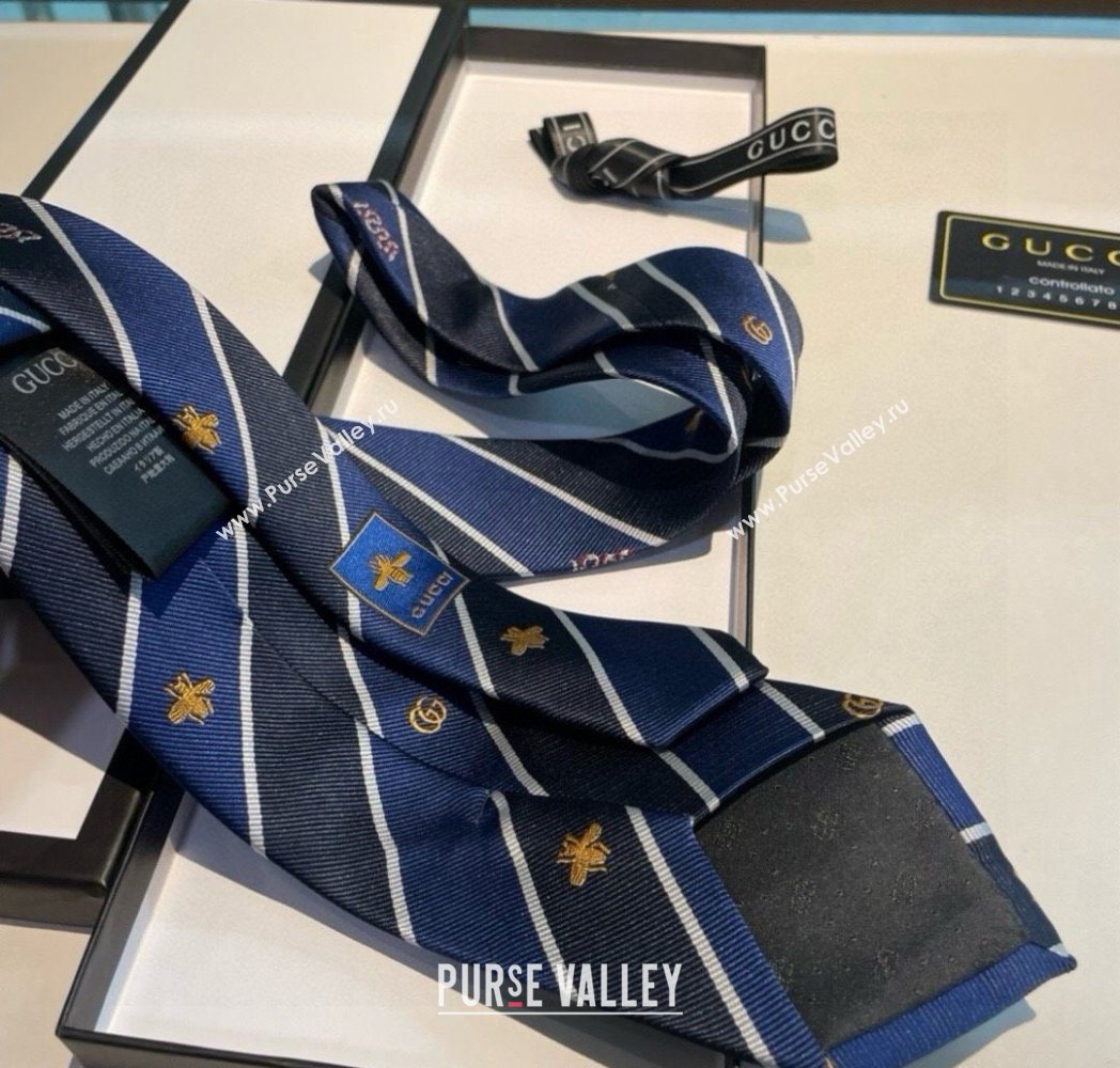 Gucci Striped Silk Tie Blue/Black 2025 GG091036 (XMN-250910114)