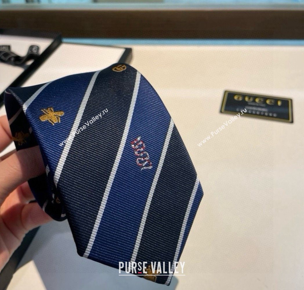Gucci Striped Silk Tie Blue/Black 2025 GG091036 (XMN-250910114)
