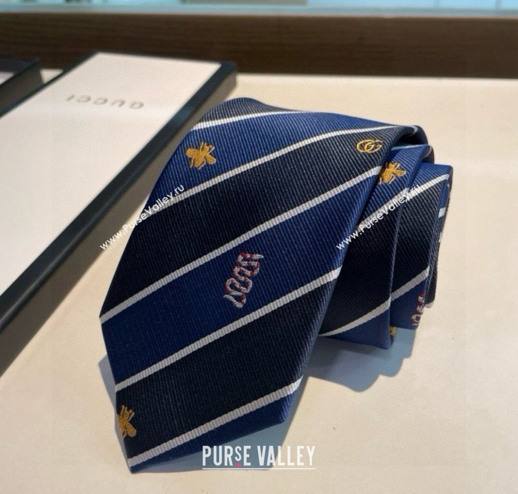 Gucci Striped Silk Tie Blue/Black 2025 GG091036 (XMN-250910114)
