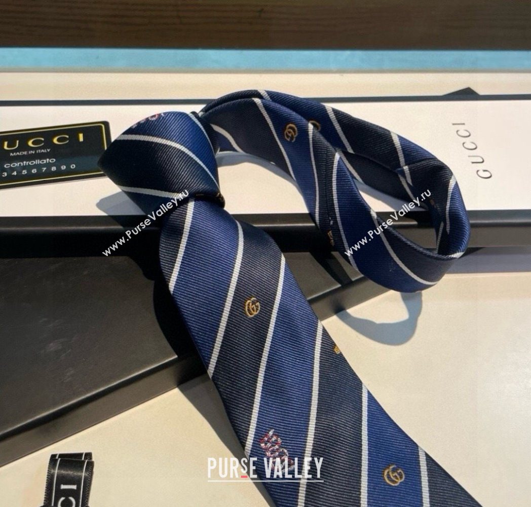 Gucci Striped Silk Tie Blue/Black 2025 GG091036 (XMN-250910114)