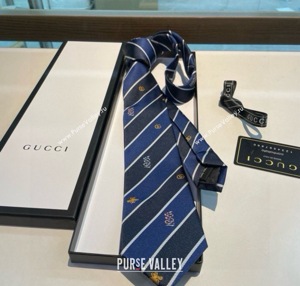Gucci Striped Silk Tie Blue/Black 2025 GG091036 (XMN-250910114)