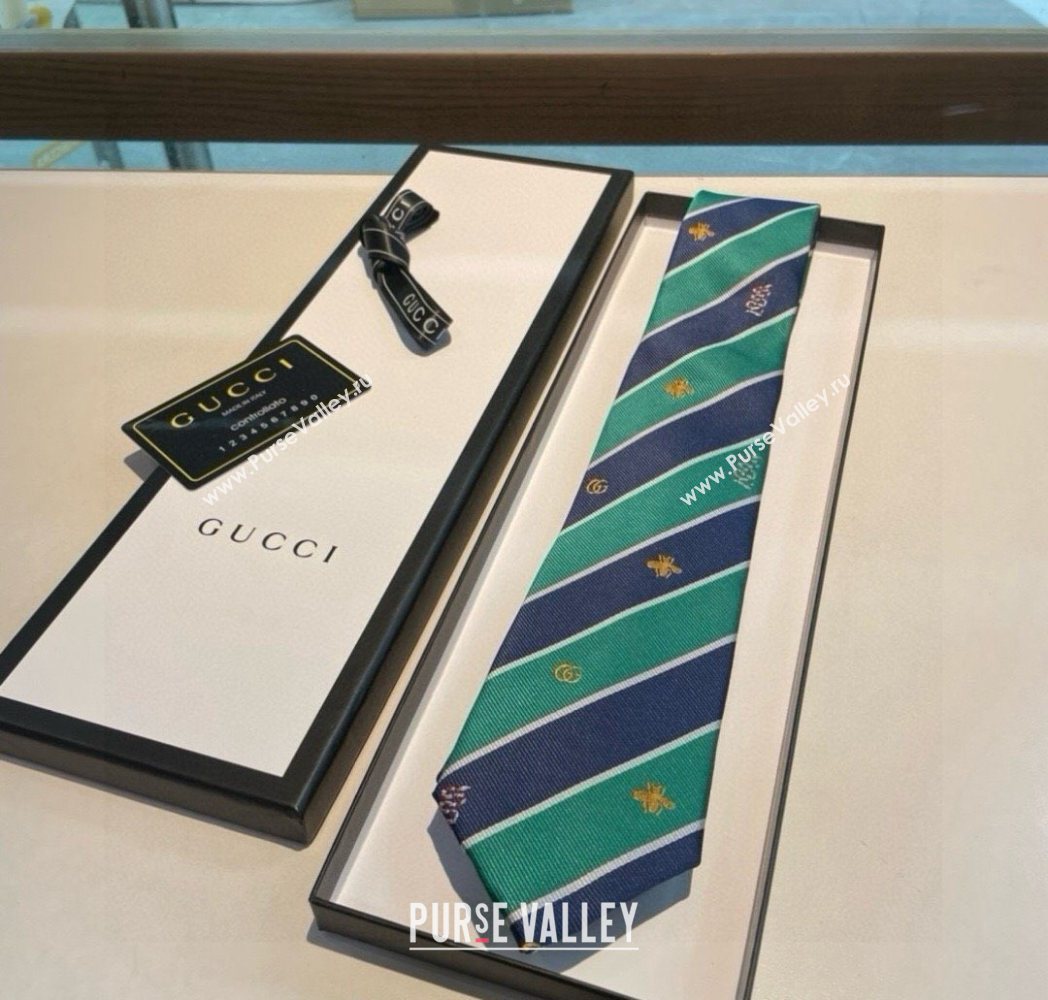 Gucci Striped Silk Tie Green/Blue 2025 GG091036 (XMN-250910115)