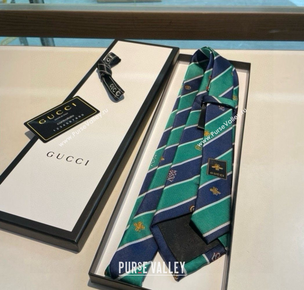 Gucci Striped Silk Tie Green/Blue 2025 GG091036 (XMN-250910115)