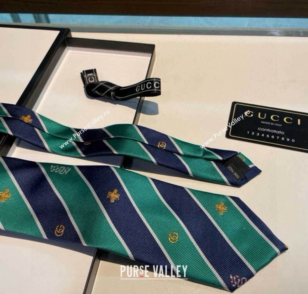 Gucci Striped Silk Tie Green/Blue 2025 GG091036 (XMN-250910115)