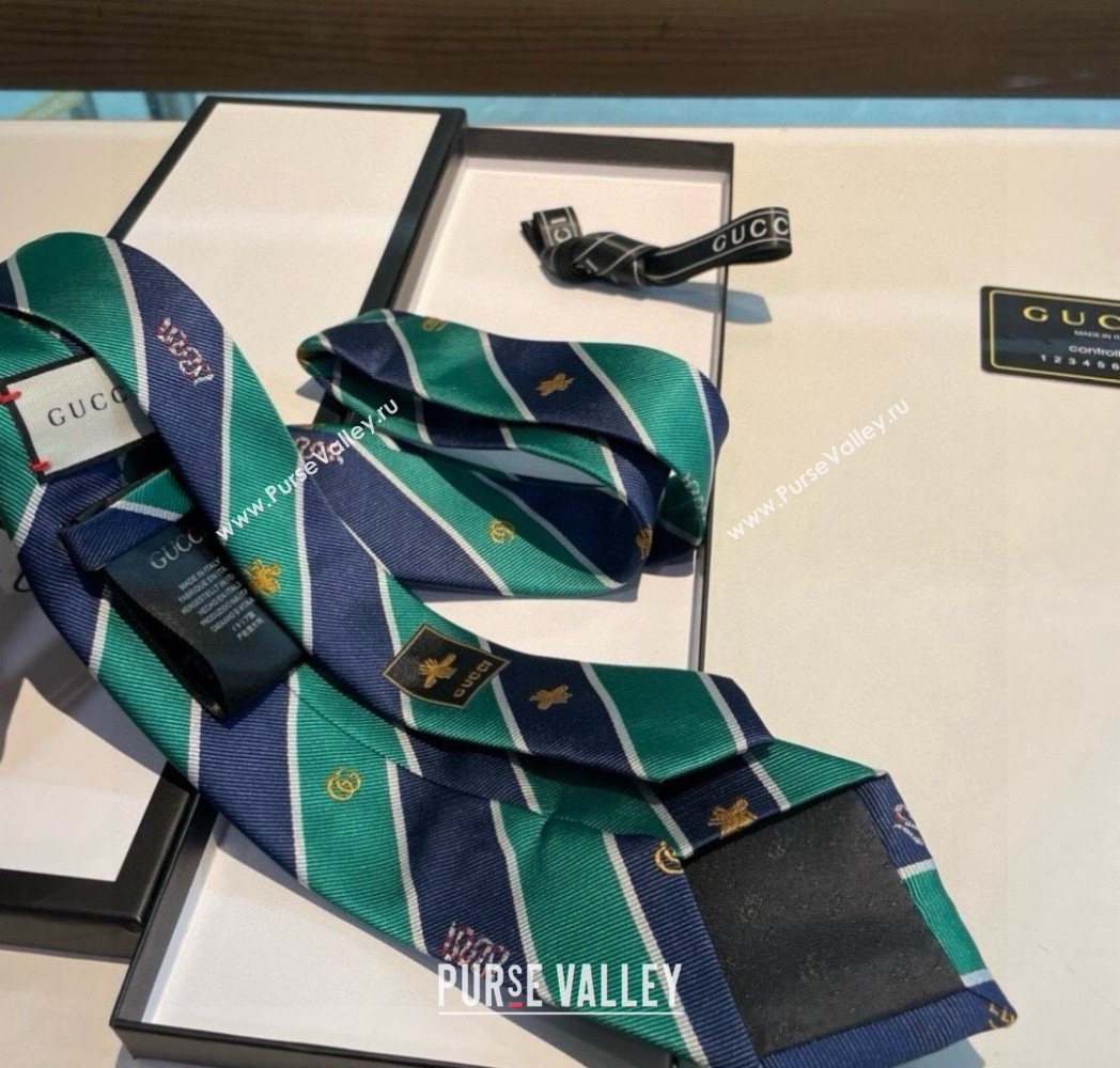 Gucci Striped Silk Tie Green/Blue 2025 GG091036 (XMN-250910115)