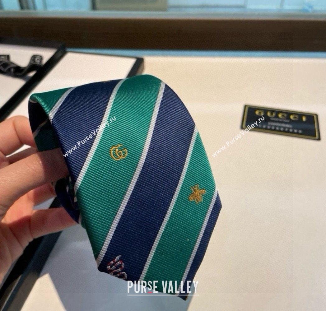Gucci Striped Silk Tie Green/Blue 2025 GG091036 (XMN-250910115)