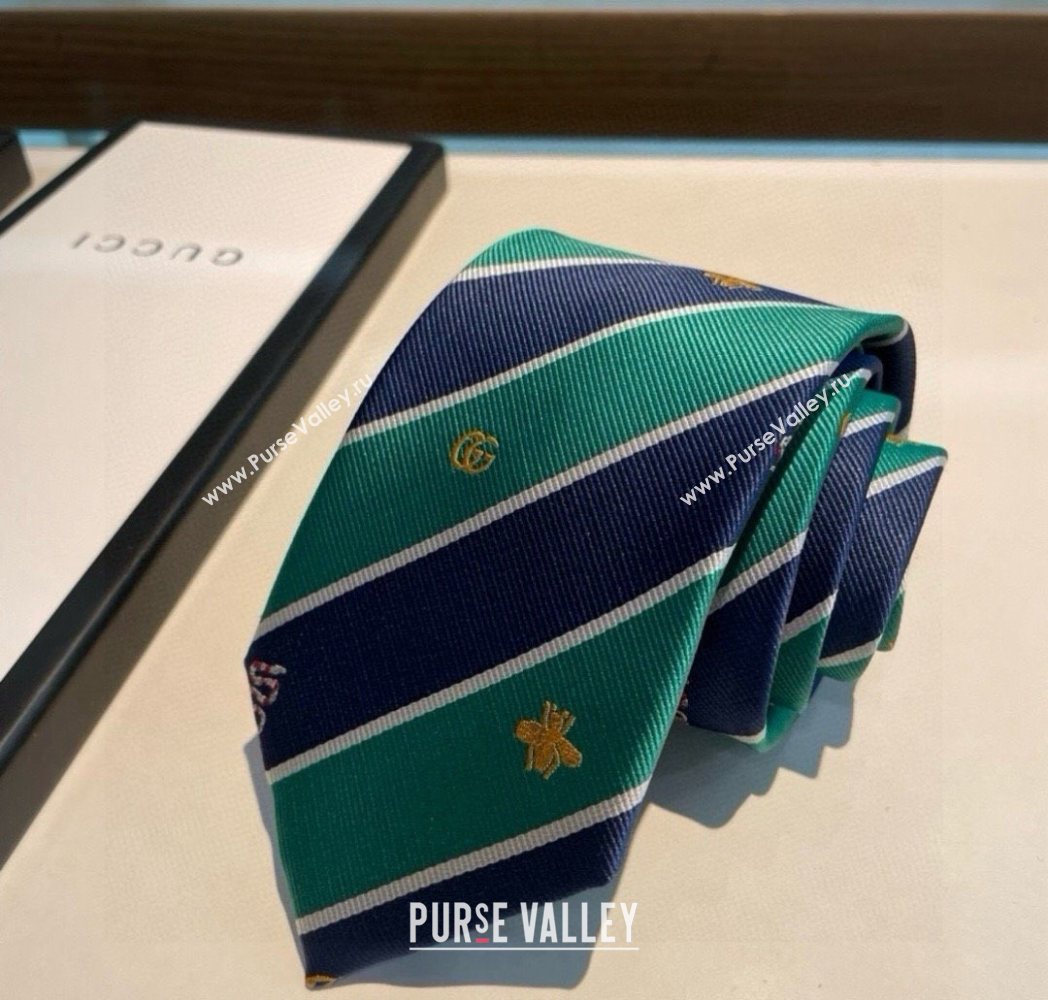 Gucci Striped Silk Tie Green/Blue 2025 GG091036 (XMN-250910115)