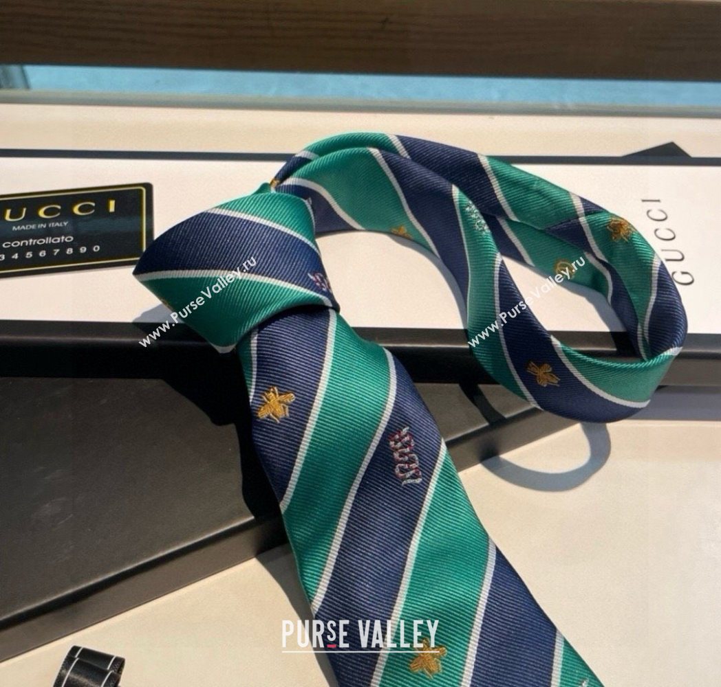 Gucci Striped Silk Tie Green/Blue 2025 GG091036 (XMN-250910115)