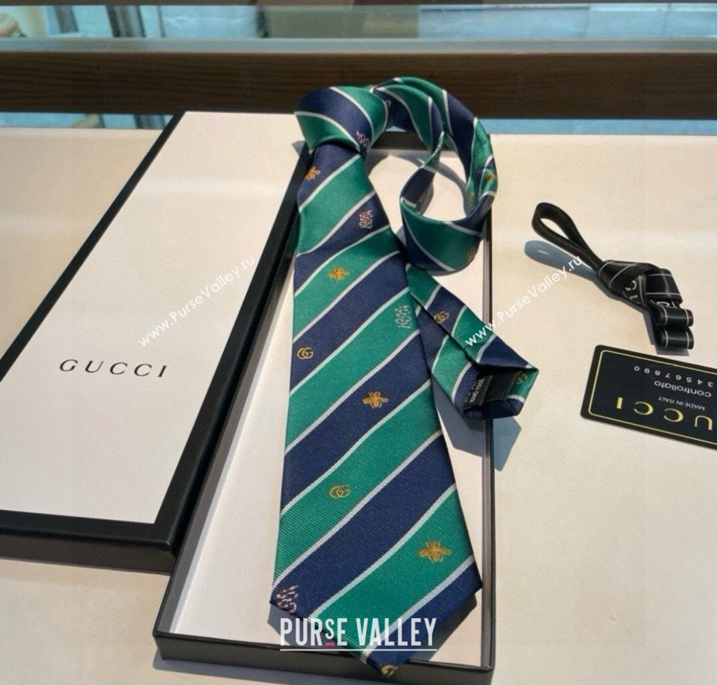 Gucci Striped Silk Tie Green/Blue 2025 GG091036 (XMN-250910115)