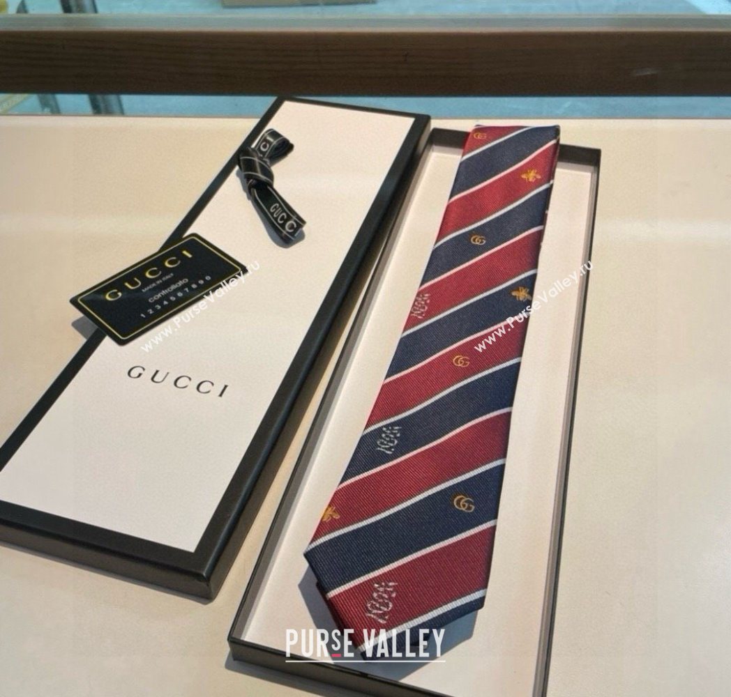 Gucci Striped Silk Tie Red/Blue 2025 GG091036 (XMN-250910116)