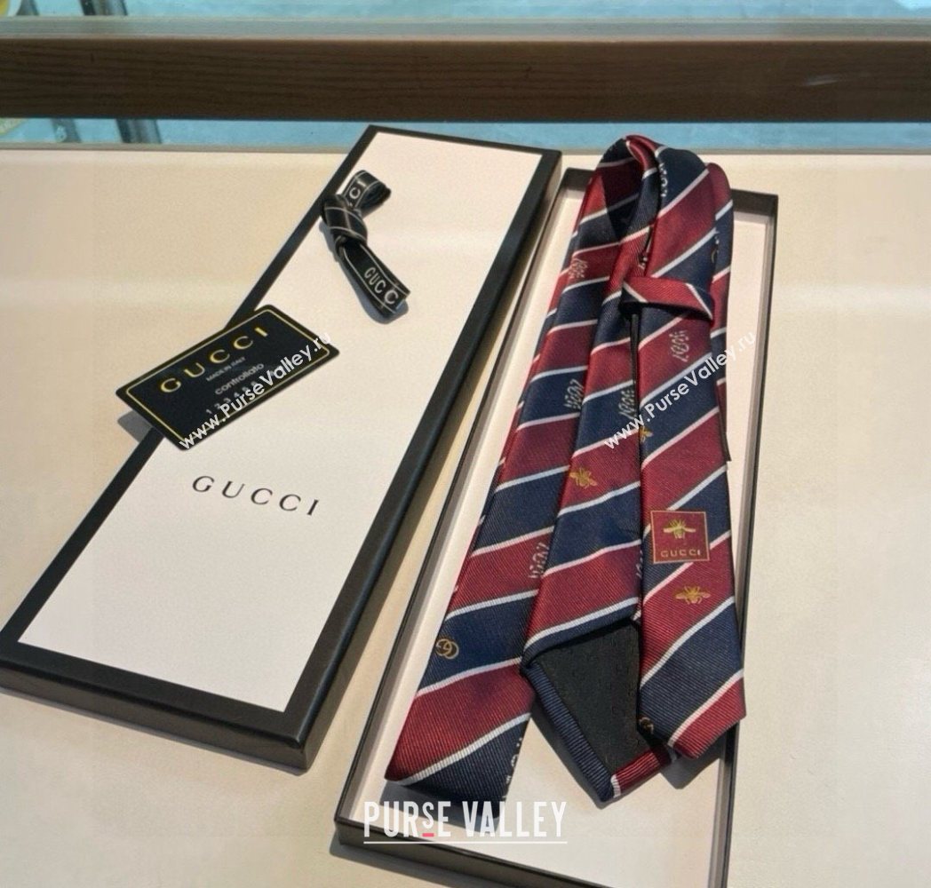 Gucci Striped Silk Tie Red/Blue 2025 GG091036 (XMN-250910116)