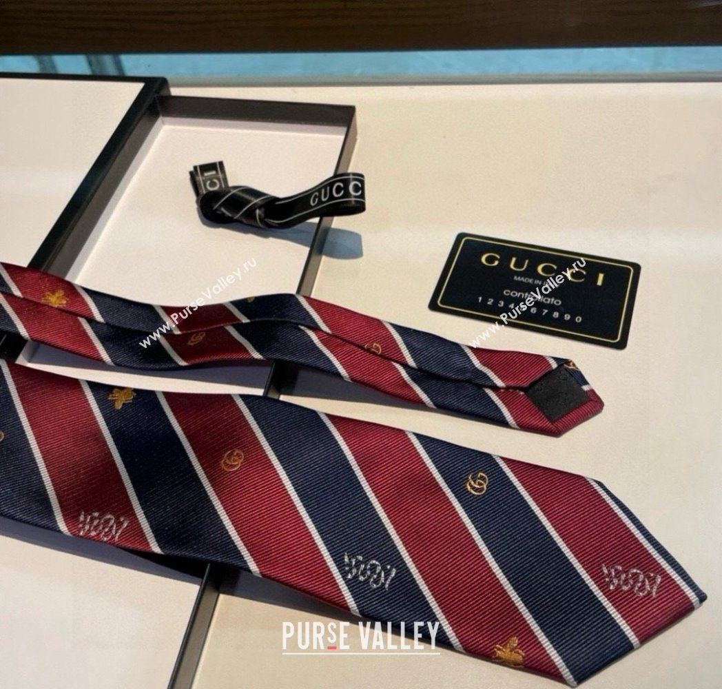 Gucci Striped Silk Tie Red/Blue 2025 GG091036 (XMN-250910116)