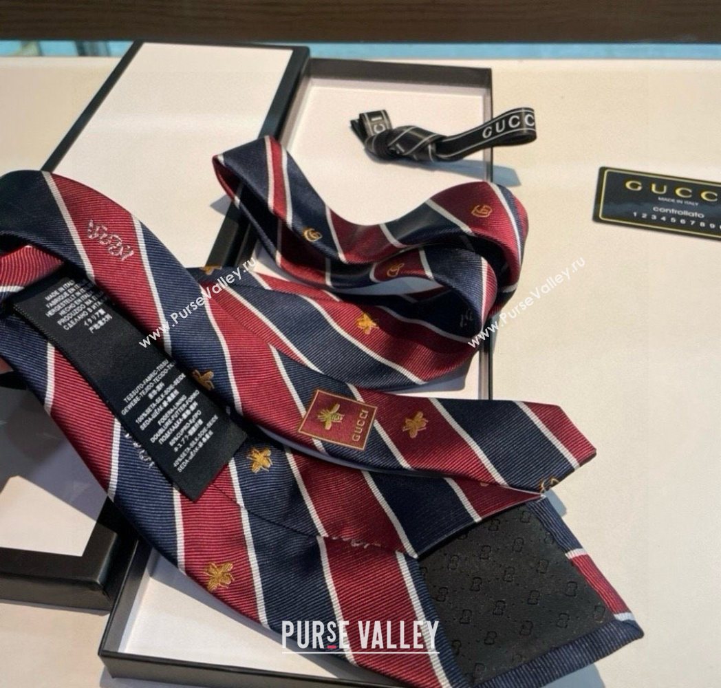 Gucci Striped Silk Tie Red/Blue 2025 GG091036 (XMN-250910116)