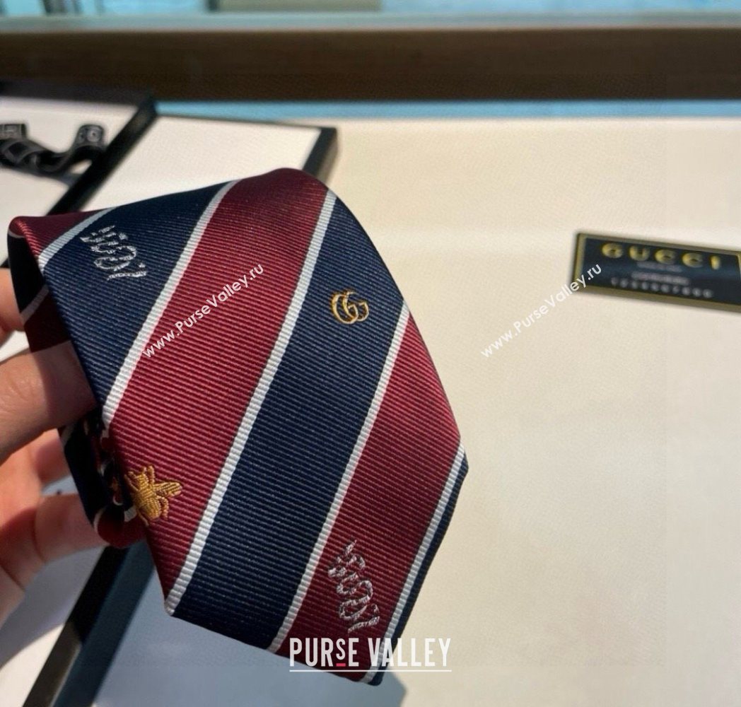 Gucci Striped Silk Tie Red/Blue 2025 GG091036 (XMN-250910116)
