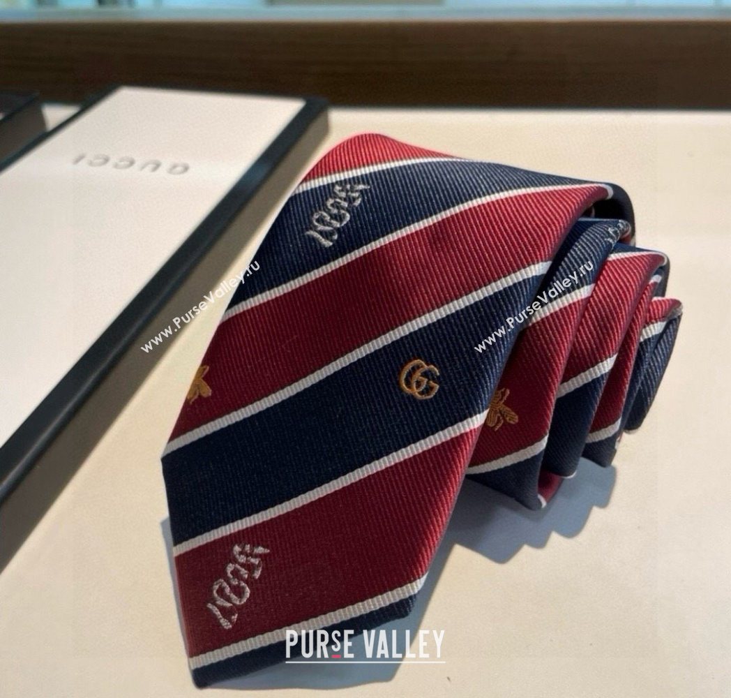 Gucci Striped Silk Tie Red/Blue 2025 GG091036 (XMN-250910116)