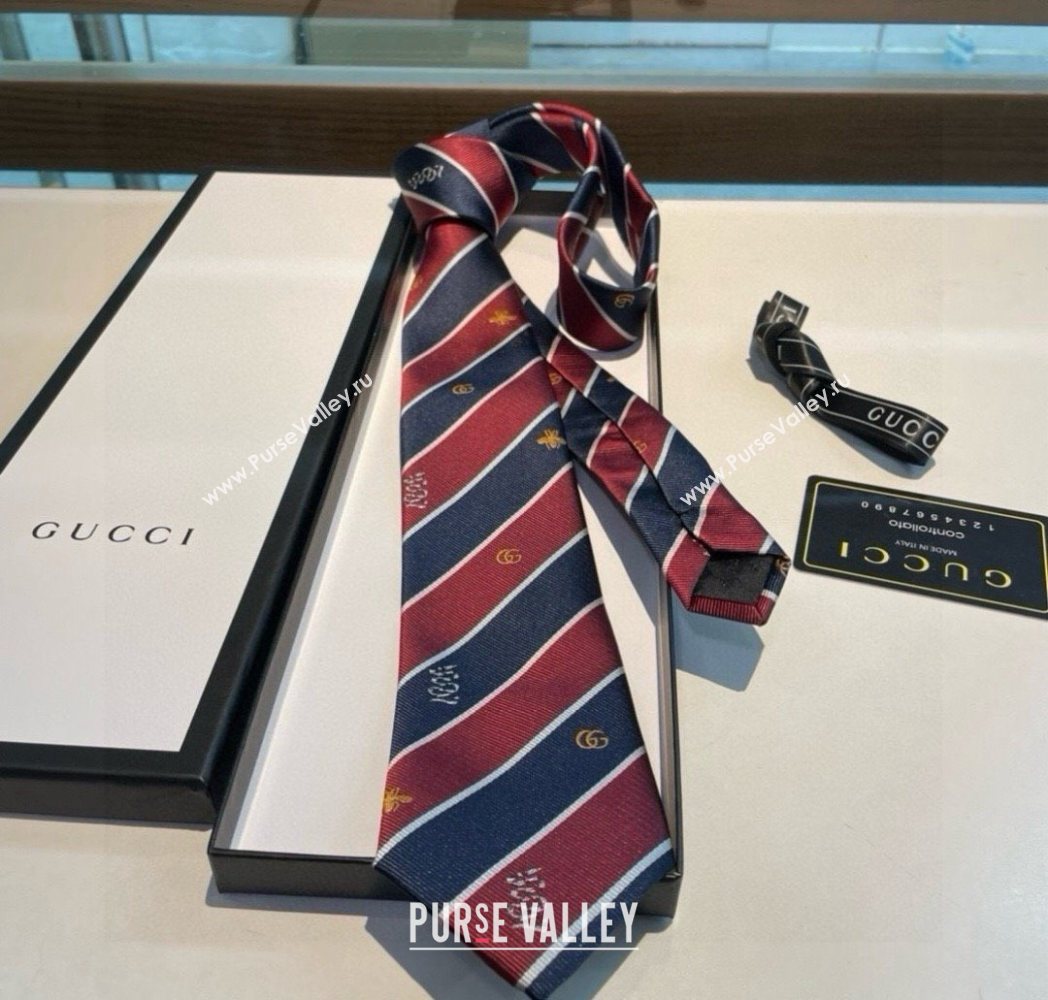 Gucci Striped Silk Tie Red/Blue 2025 GG091036 (XMN-250910116)