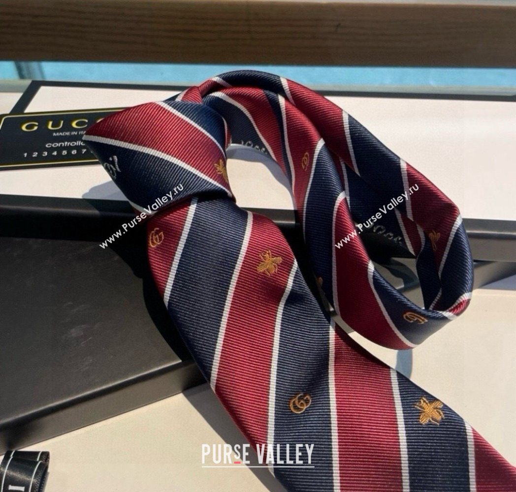 Gucci Striped Silk Tie Red/Blue 2025 GG091036 (XMN-250910116)