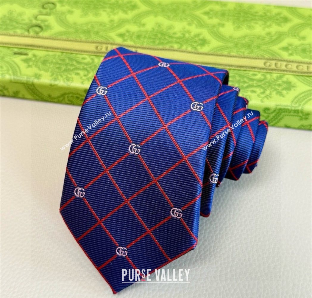 Gucci GG Plaid Silk Tie Blue/Red 2025 GG091037 (XMN-250910117)