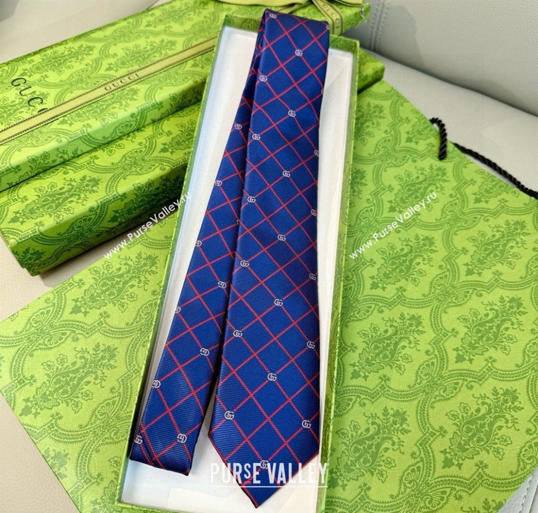 Gucci GG Plaid Silk Tie Blue/Red 2025 GG091037 (XMN-250910117)