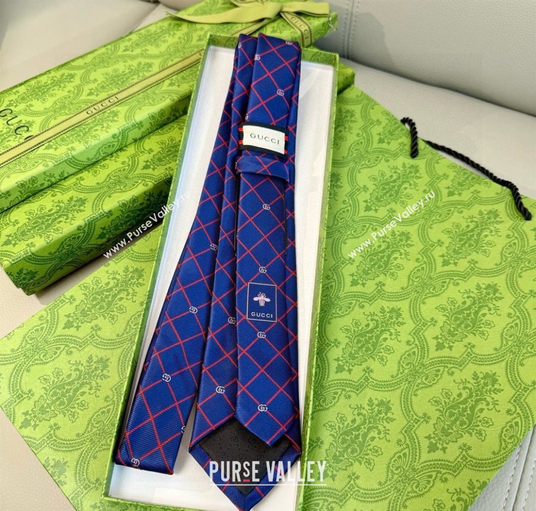 Gucci GG Plaid Silk Tie Blue/Red 2025 GG091037 (XMN-250910117)