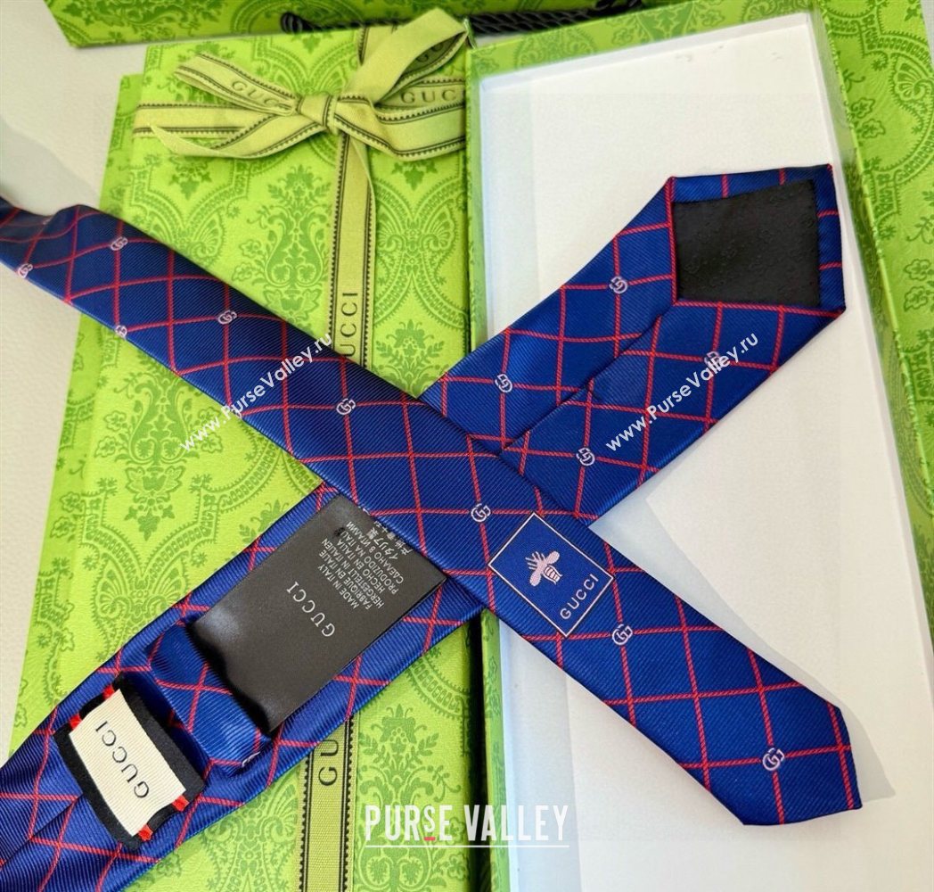 Gucci GG Plaid Silk Tie Blue/Red 2025 GG091037 (XMN-250910117)