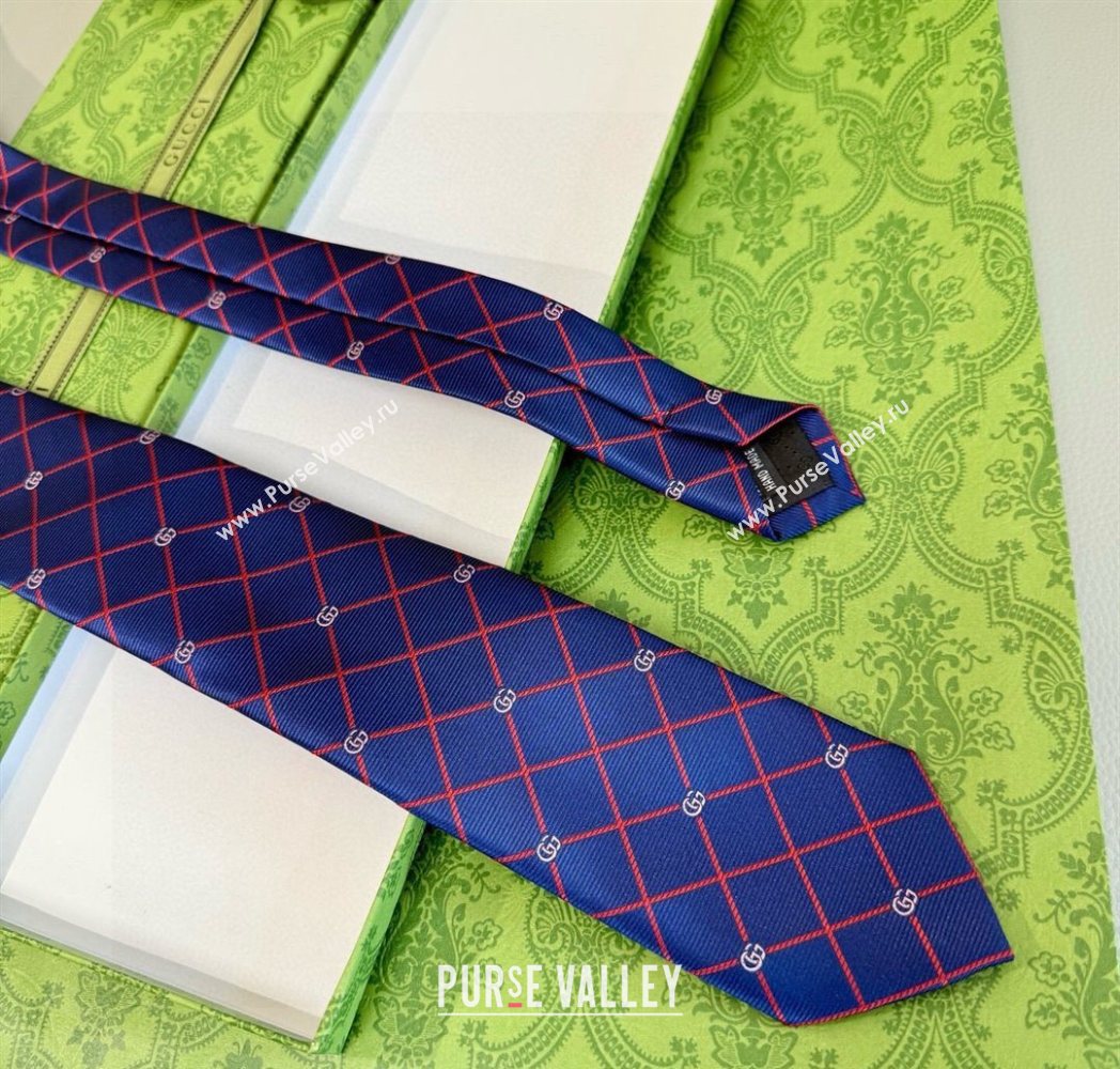 Gucci GG Plaid Silk Tie Blue/Red 2025 GG091037 (XMN-250910117)