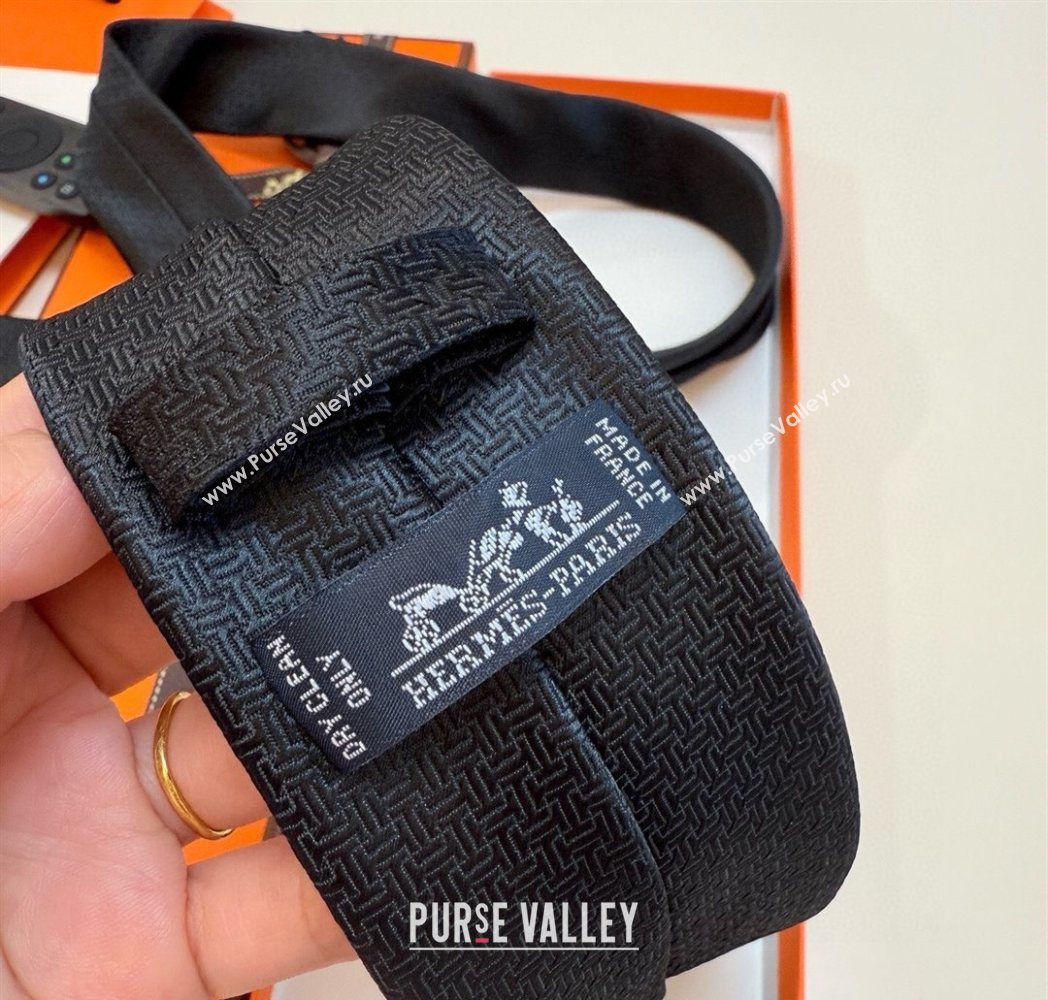 Hermes Unie Fer a Cheval Silk Tie Black 2025 HS091033 (XMN-250910103)