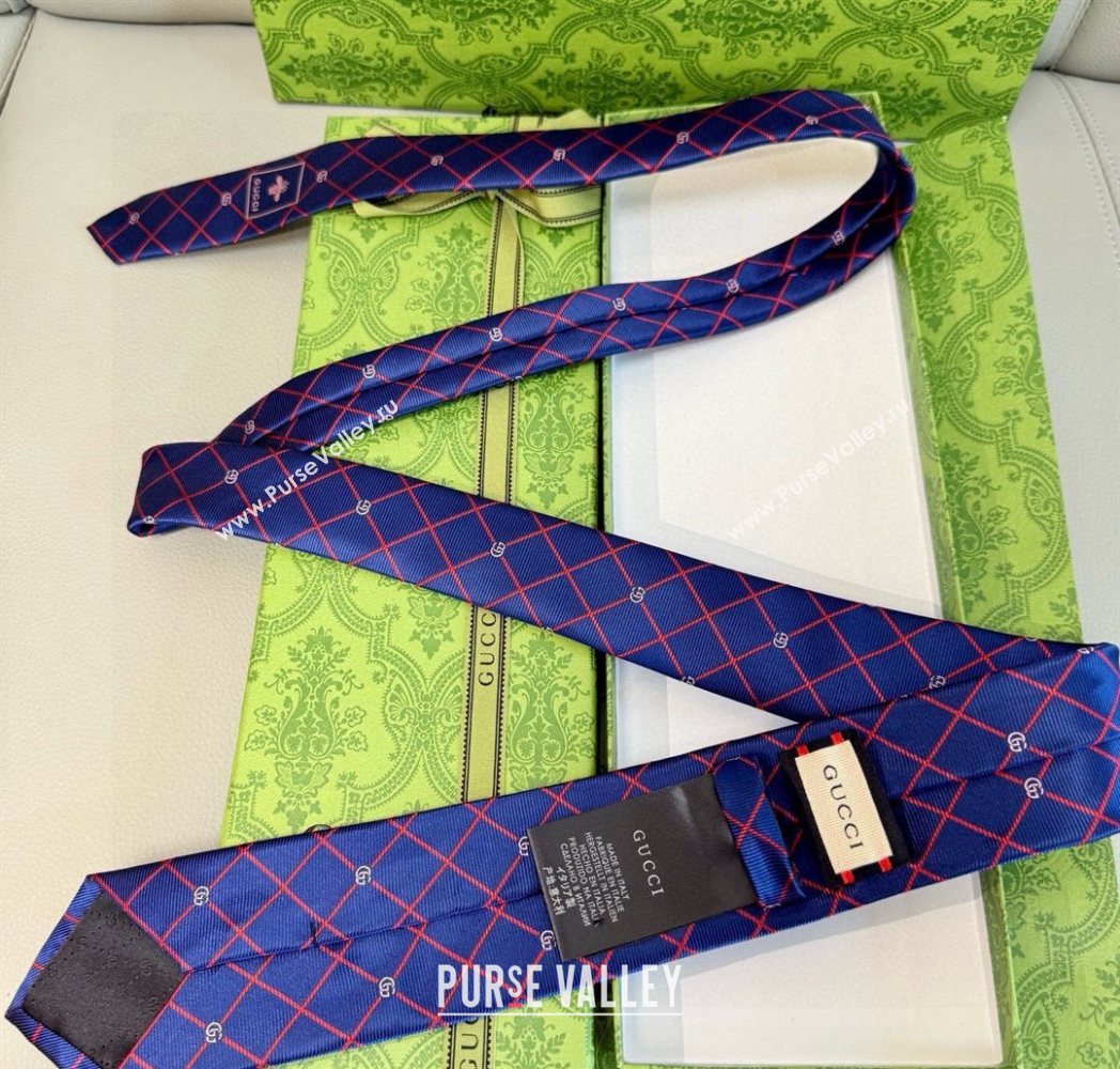 Gucci GG Plaid Silk Tie Blue/Red 2025 GG091037 (XMN-250910117)