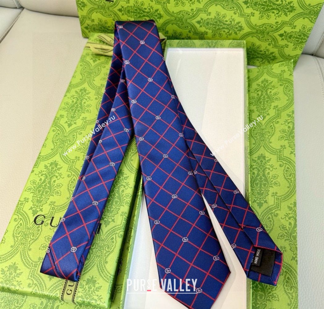 Gucci GG Plaid Silk Tie Blue/Red 2025 GG091037 (XMN-250910117)