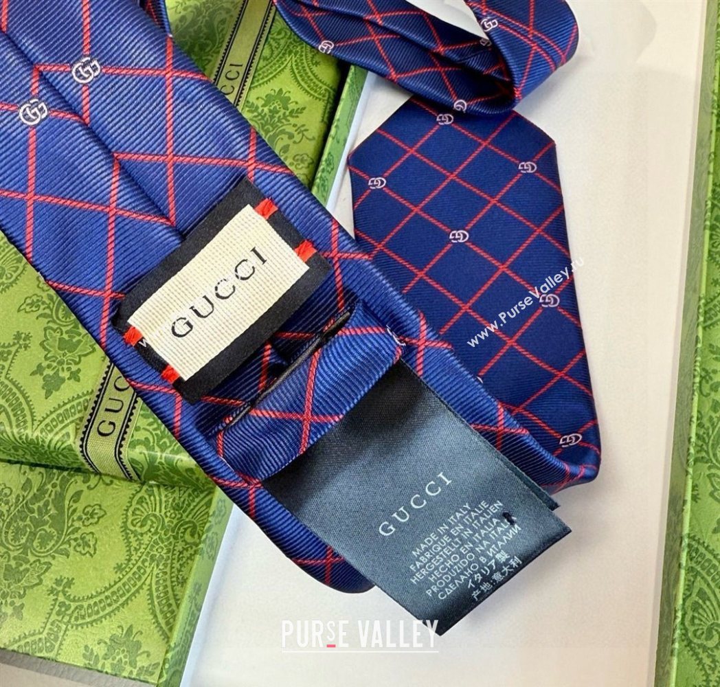 Gucci GG Plaid Silk Tie Blue/Red 2025 GG091037 (XMN-250910117)