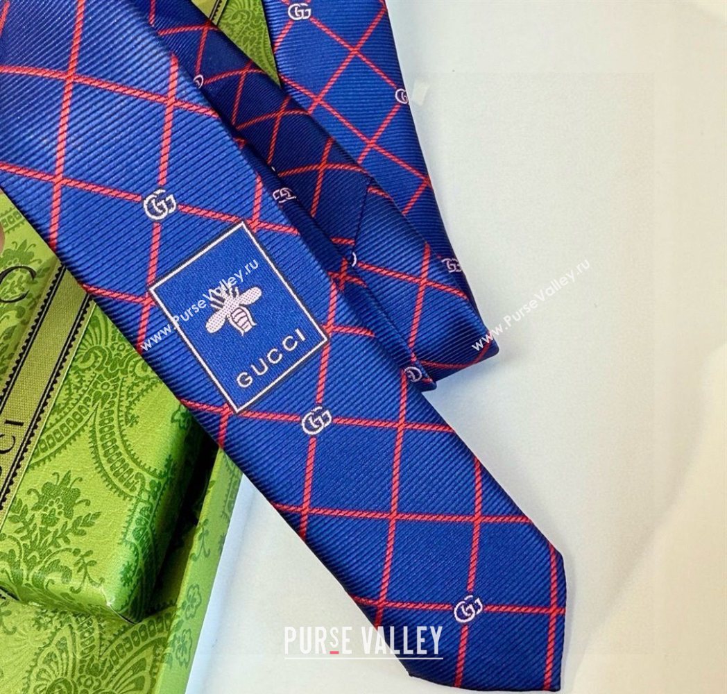 Gucci GG Plaid Silk Tie Blue/Red 2025 GG091037 (XMN-250910117)