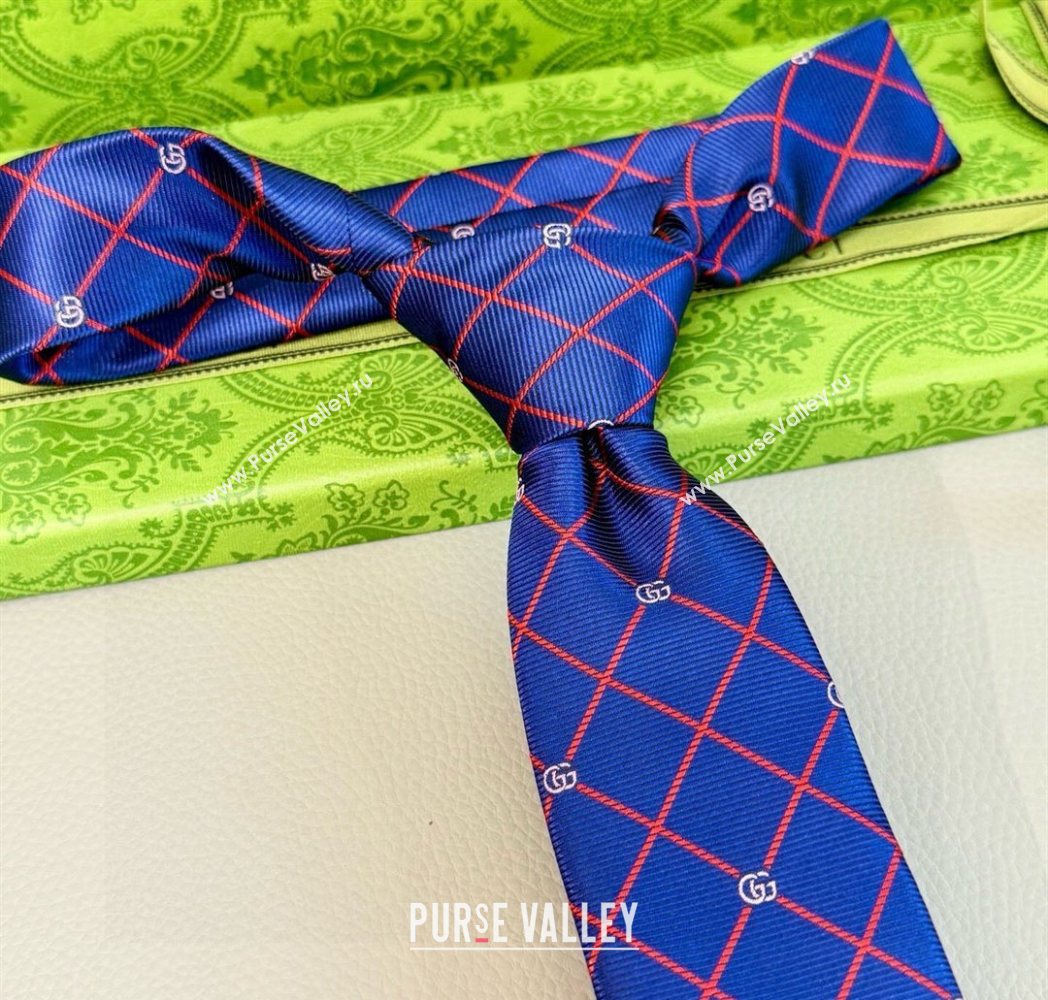 Gucci GG Plaid Silk Tie Blue/Red 2025 GG091037 (XMN-250910117)