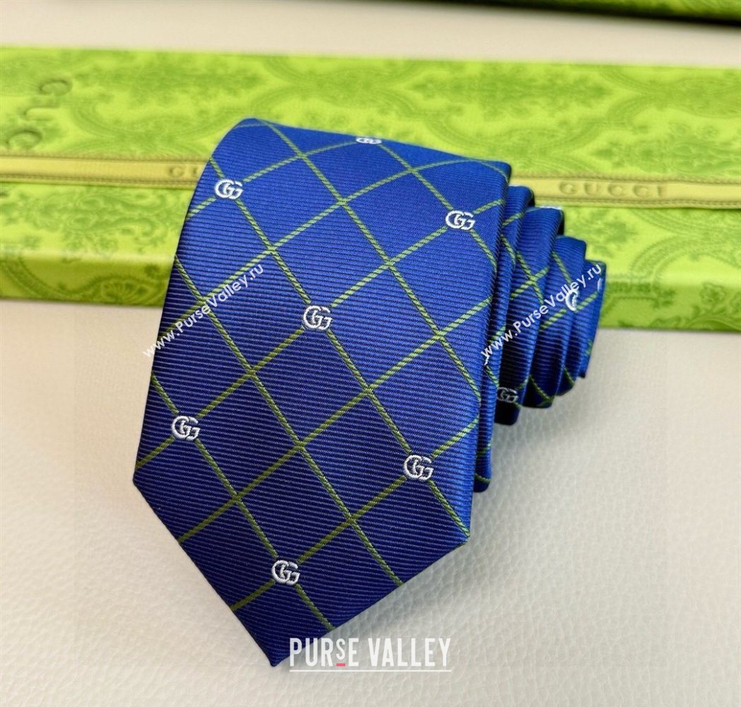 Gucci GG Plaid Silk Tie Navy Blue 2025 GG091037 (XMN-250910118)