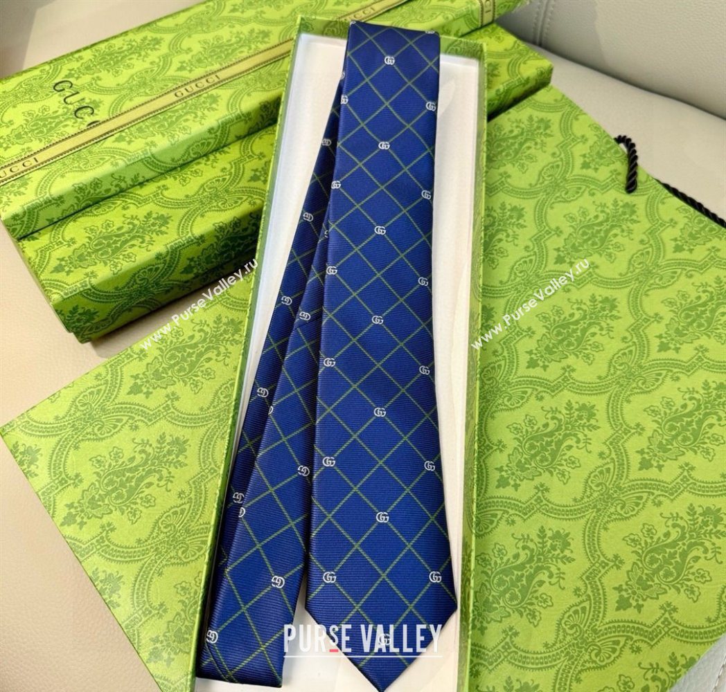 Gucci GG Plaid Silk Tie Navy Blue 2025 GG091037 (XMN-250910118)