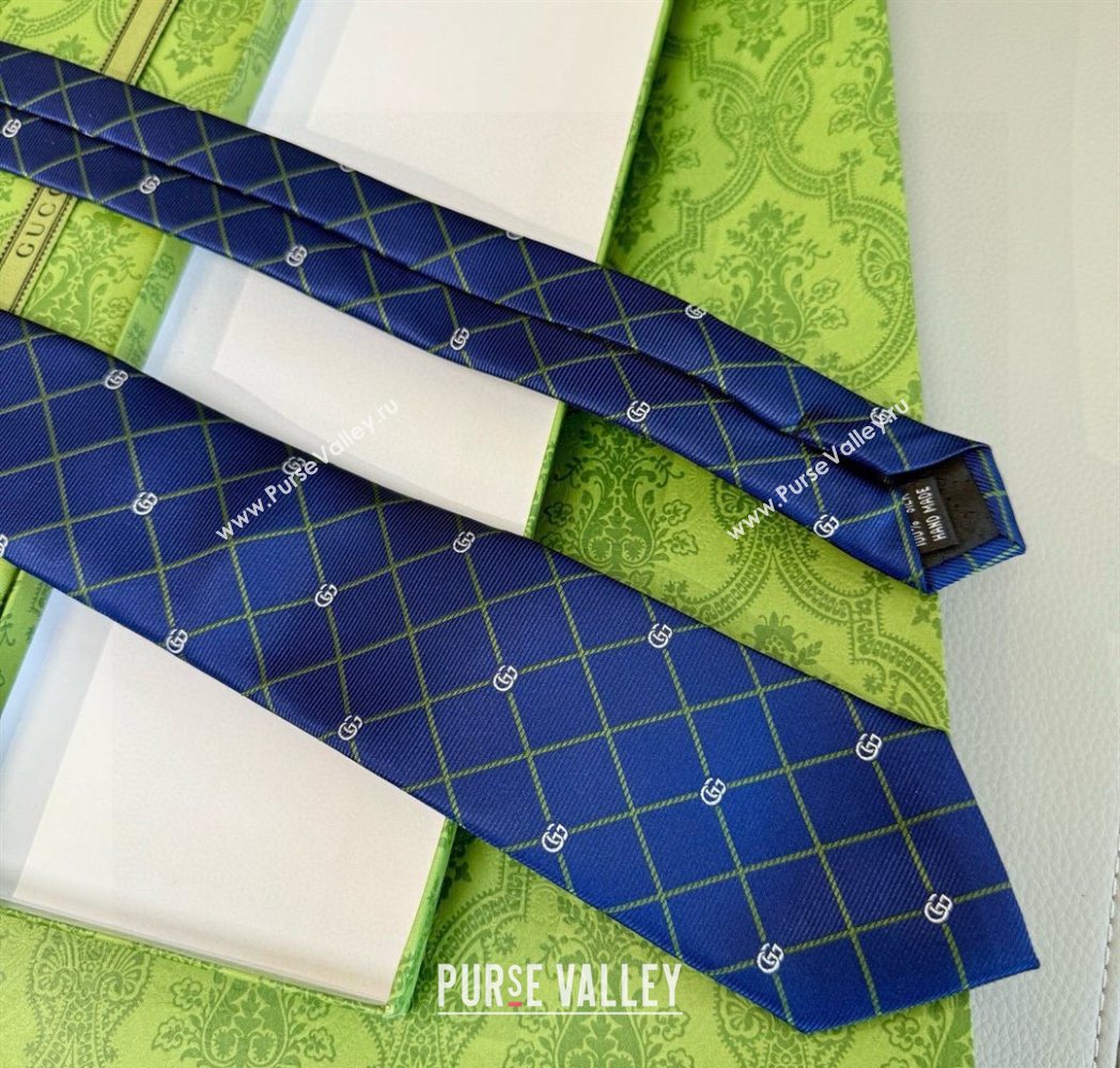 Gucci GG Plaid Silk Tie Navy Blue 2025 GG091037 (XMN-250910118)