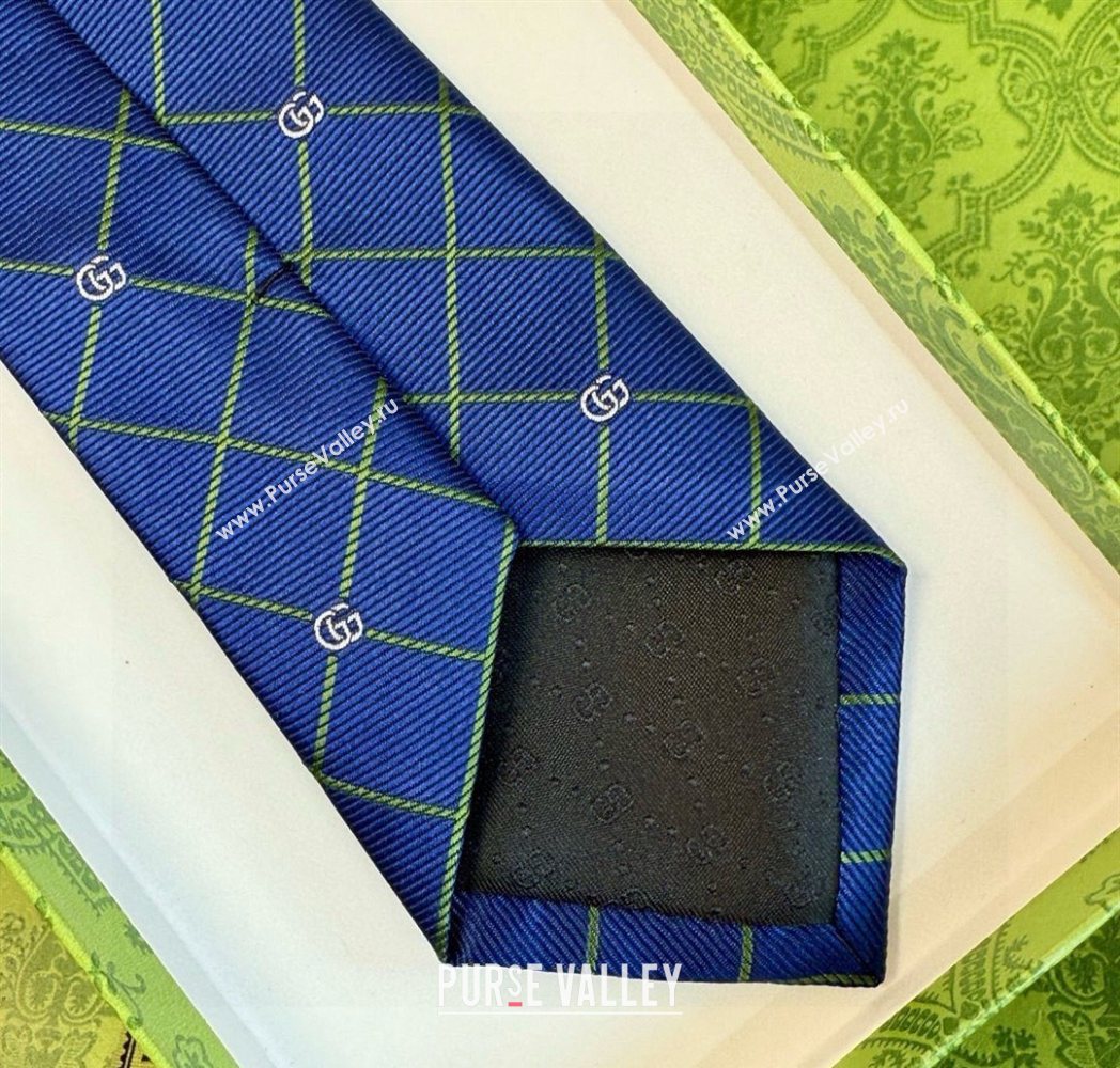 Gucci GG Plaid Silk Tie Navy Blue 2025 GG091037 (XMN-250910118)