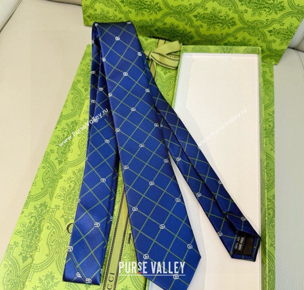 Gucci GG Plaid Silk Tie Navy Blue 2025 GG091037 (XMN-250910118)