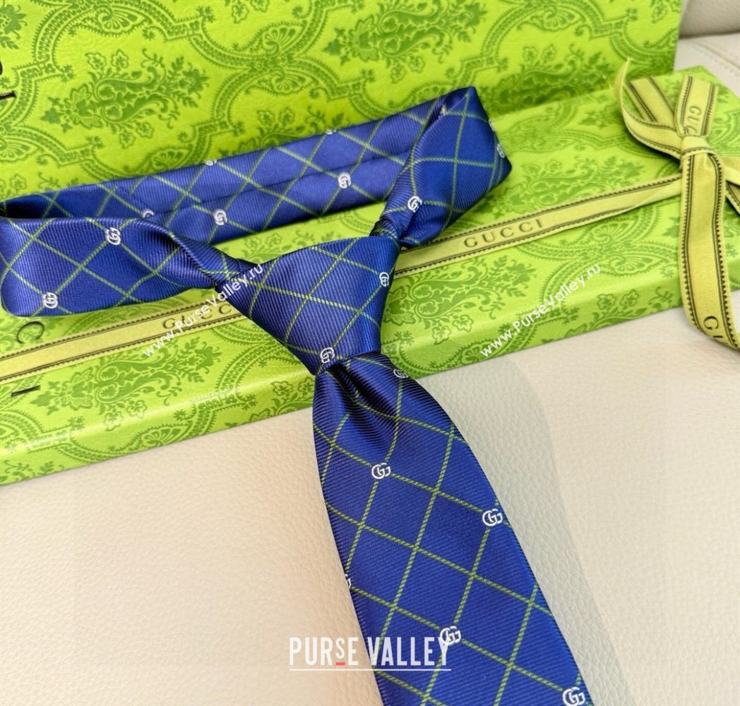 Gucci GG Plaid Silk Tie Navy Blue 2025 GG091037 (XMN-250910118)
