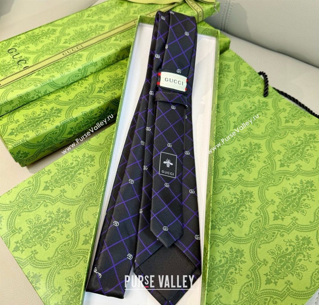 Gucci GG Plaid Silk Tie Black 2025 GG091037 (XMN-250910119)