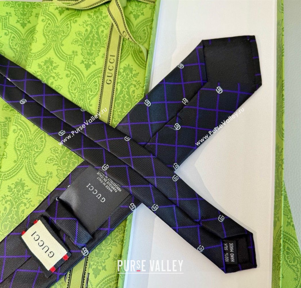 Gucci GG Plaid Silk Tie Black 2025 GG091037 (XMN-250910119)