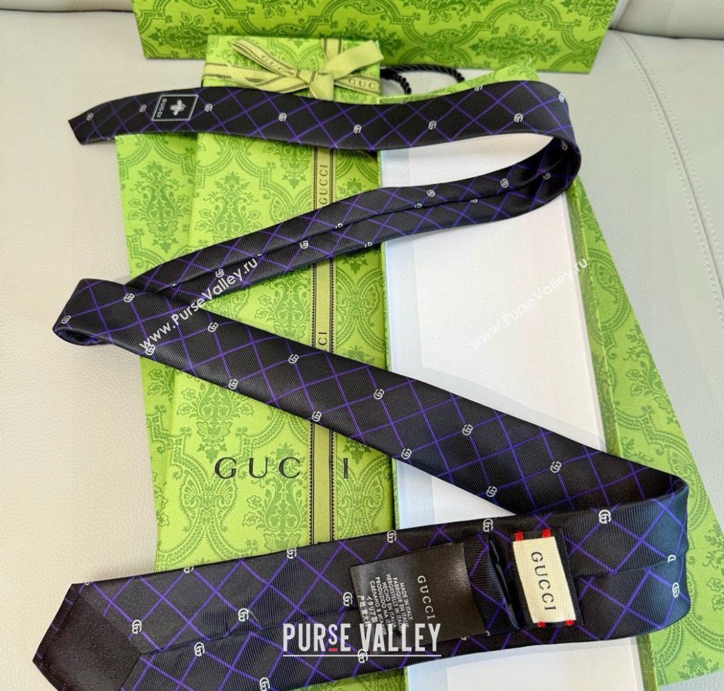 Gucci GG Plaid Silk Tie Black 2025 GG091037 (XMN-250910119)