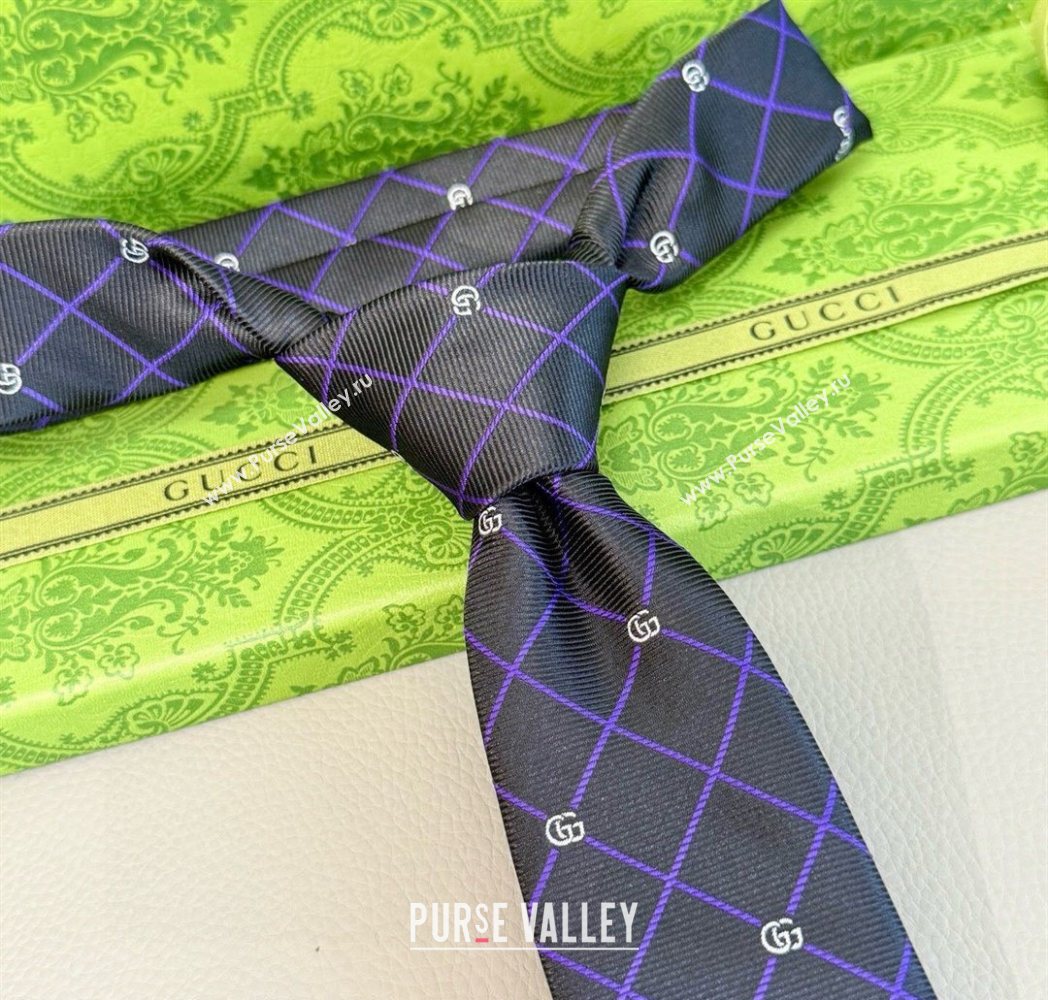 Gucci GG Plaid Silk Tie Black 2025 GG091037 (XMN-250910119)